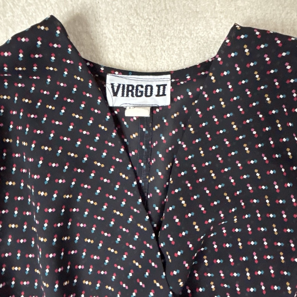 Vintage Virgo II Floral Retro Midi Dress Black Polka Dot Women's 8 Union Made - Picture 3 of 10